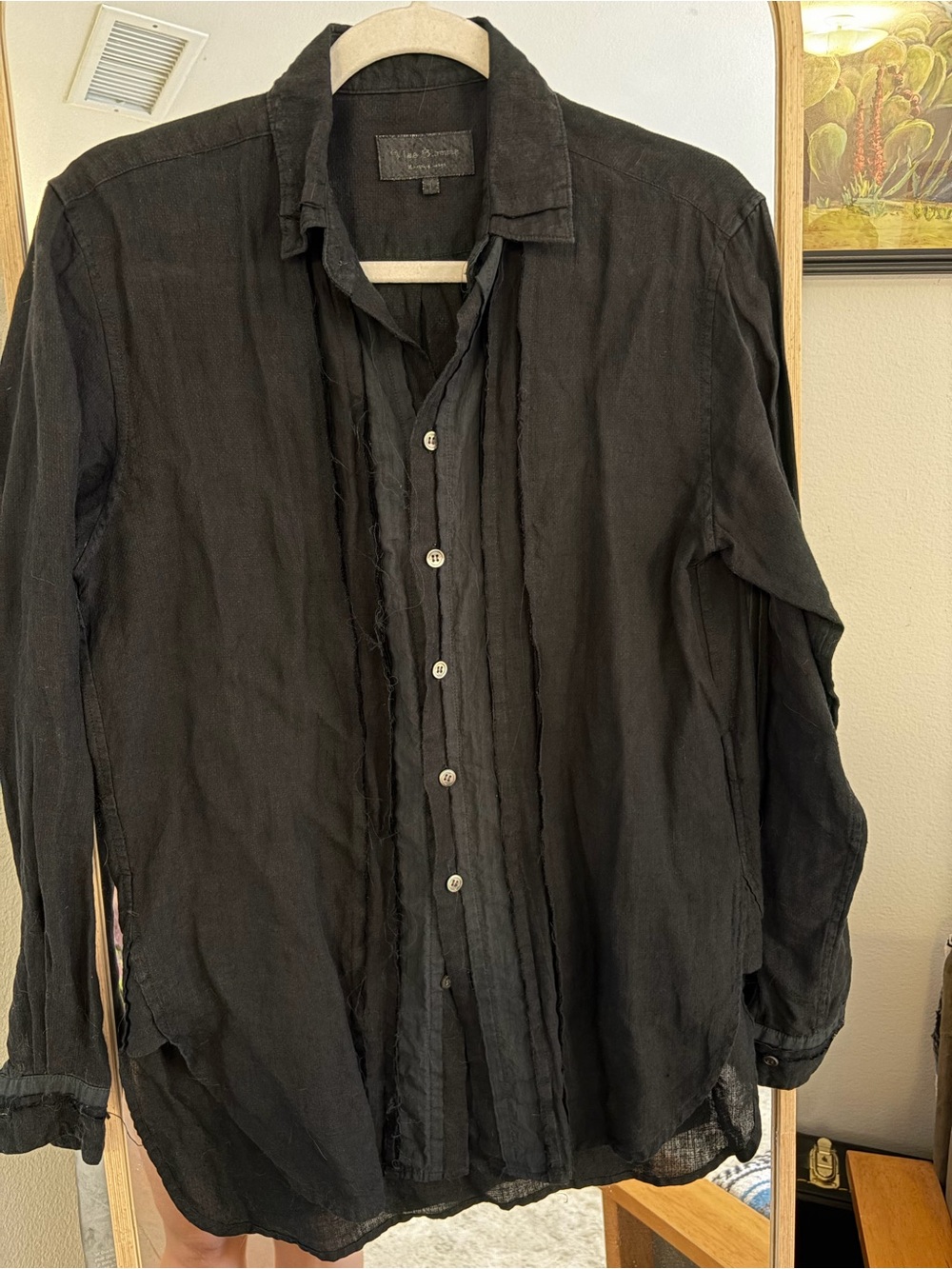 Vlas Blomme Black Lightweight Button-Front Linen Shirt S